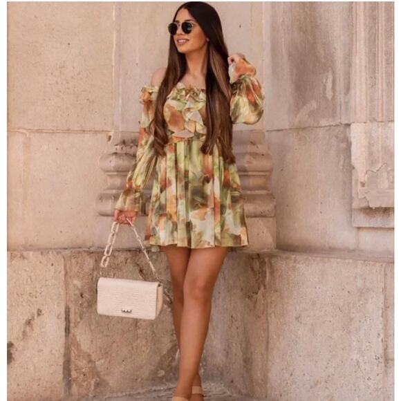 ZARA BLOGGER FAVORITE PRINTED TULLE DRESS GREEN - Picture 2 of 15